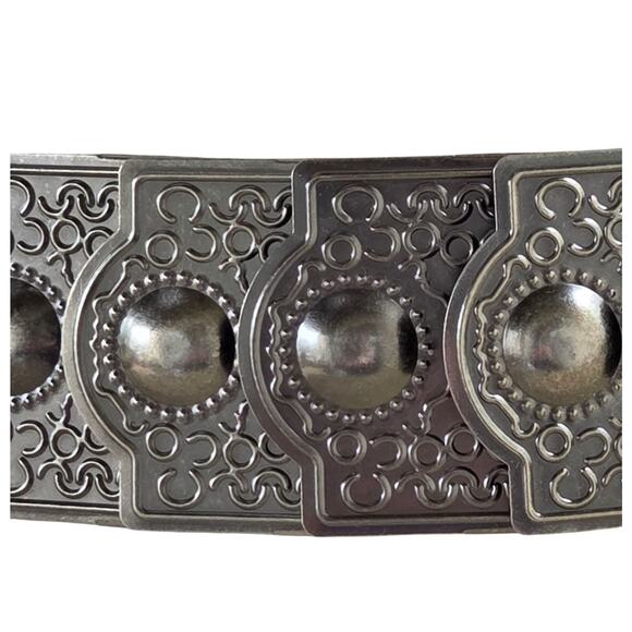 Vintage Brutalist  Bling Metal Stretch Belt Large Oval Crystal Whimsy Goth - Picture 5 of 8